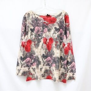 NWT Talbots Pure Merino Sweater Retro Floral Print warm 3X new plus roses beige